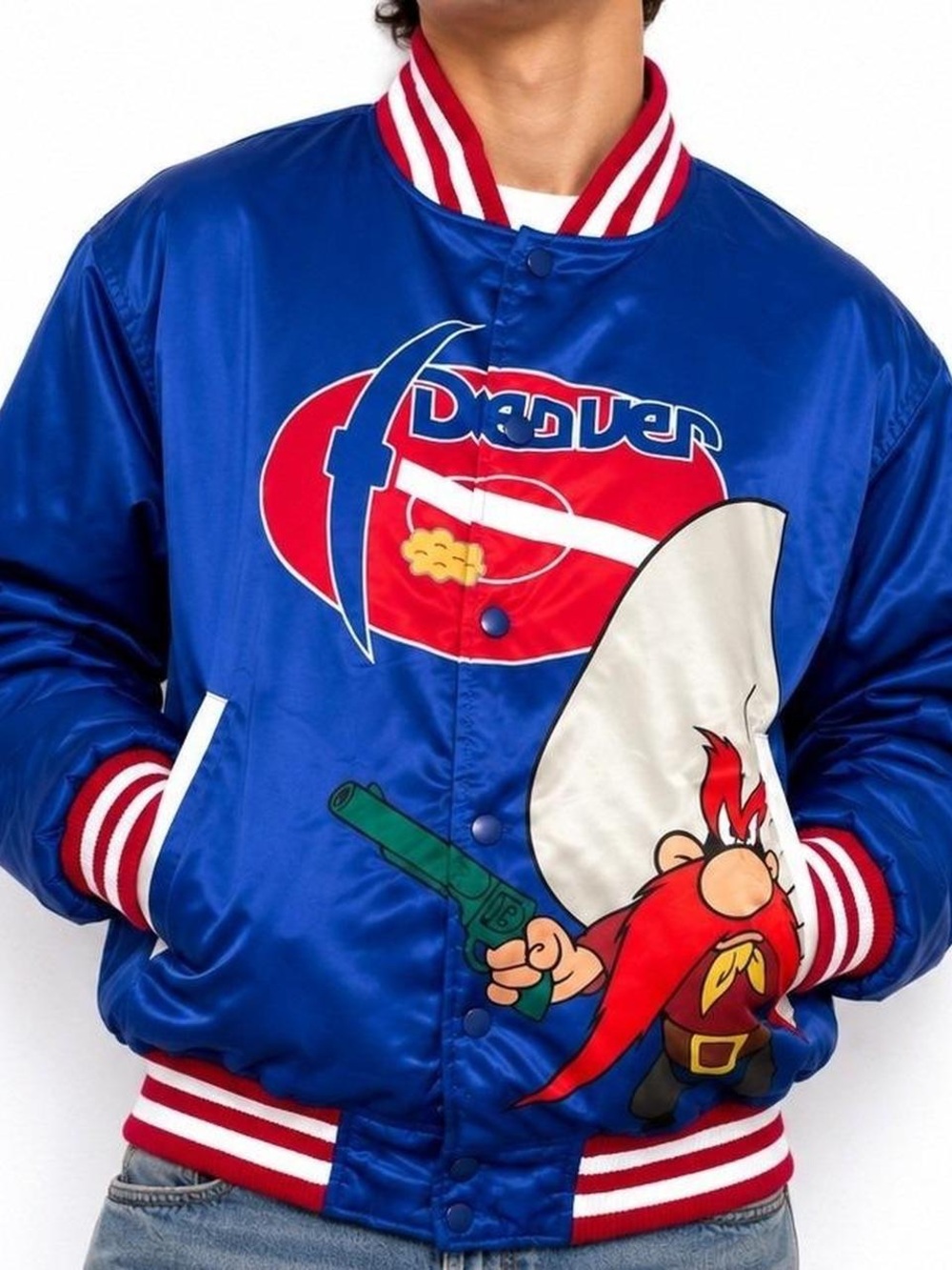 Headgear Classics Denver Looney Tunes Yosemite Sam Blue Satin Bomber  Jacket 2XL